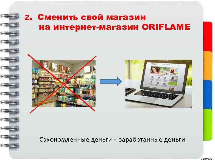 2. Сменить свой магазин на интернет-магазин ORIFLAME Сэкономленные деньги - заработанные деньги 