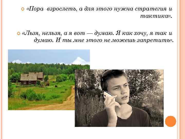 «Пора взрослеть, а для этого нужна стратегия и тактика» . «Льзя, нельзя, а