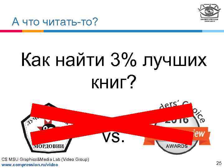 А что читать-то? Как найти 3% лучших книг? vs. CS MSU Graphics&Media Lab (Video