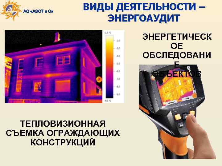 АО «АЭСТ и С» ВИДЫ ДЕЯТЕЛЬНОСТИ – ЭНЕРГОАУДИТ ЭНЕРГЕТИЧЕСК ОЕ ОБСЛЕДОВАНИ Е ОБЪЕКТОВ ТЕПЛОВИЗИОННАЯ