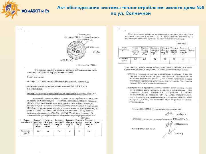 АО «АЭСТ и С» Акт обследования системы теплопотребления жилого дома № 5 по ул.