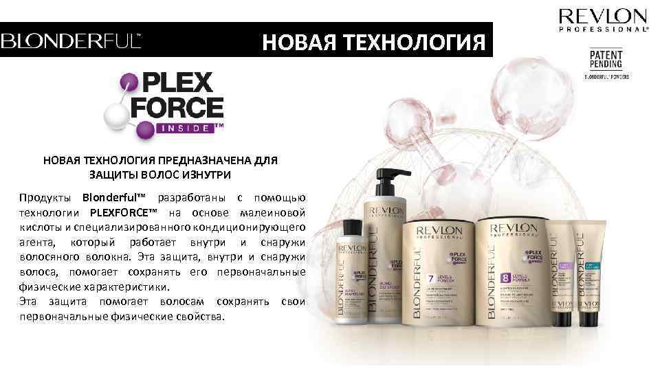 НОВАЯ ТЕХНОЛОГИЯ ПРЕДНАЗНАЧЕНА ДЛЯ ЗАЩИТЫ ВОЛОС ИЗНУТРИ Продукты Blonderful™ разработаны с помощью технологии PLEXFORCE™