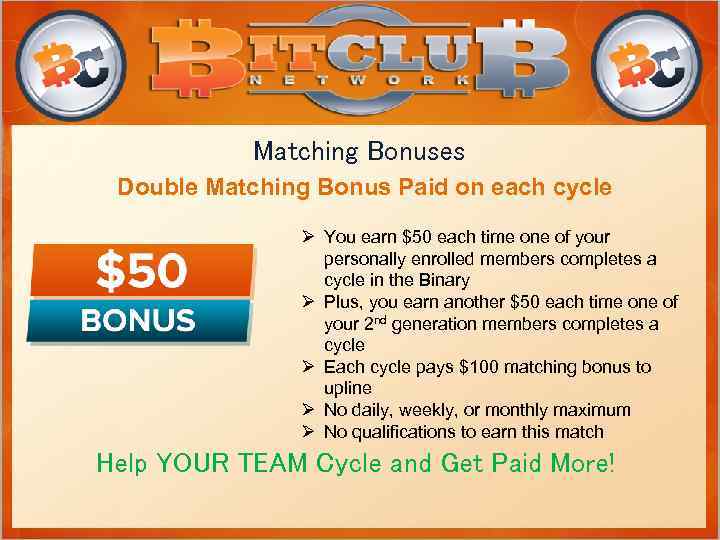 Matching Bonuses Double Matching Bonus Paid on each cycle Ø You earn $50 each