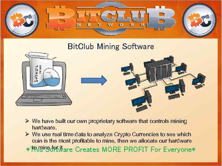 Bit. Club Mining Software Ø We have built our own proprietary software that controls