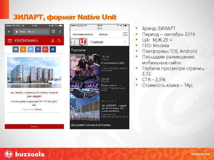 ЗИЛАРТ, формат Native Unit • • • Бренд: ЗИЛАРТ Период – сентябрь 2016 ЦА: