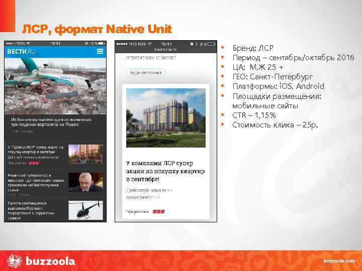 ЛСР, формат Native Unit • • Бренд: ЛСР Период – сентябрь/октябрь 2016 ЦА: М,
