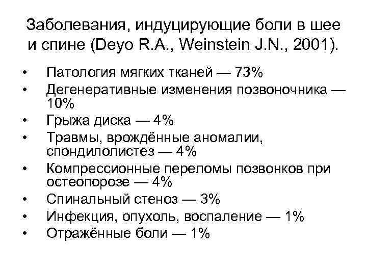 Заболевания, индуцирующие боли в шее и спине (Deyo R. A. , Weinstein J. N.