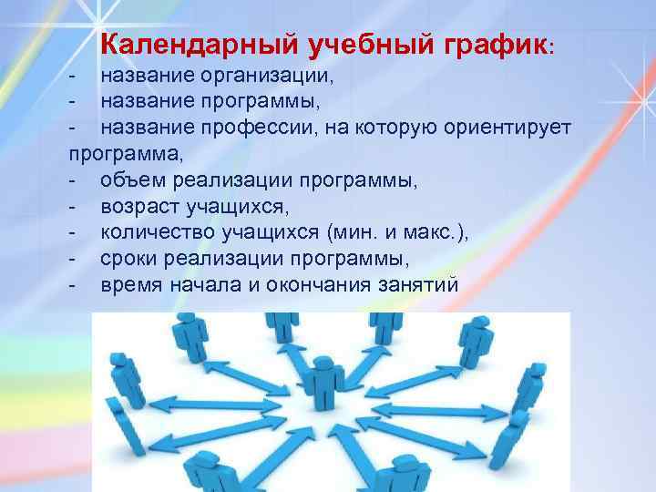 Календарный учебный график: - название организации, - название программы, - название профессии, на которую