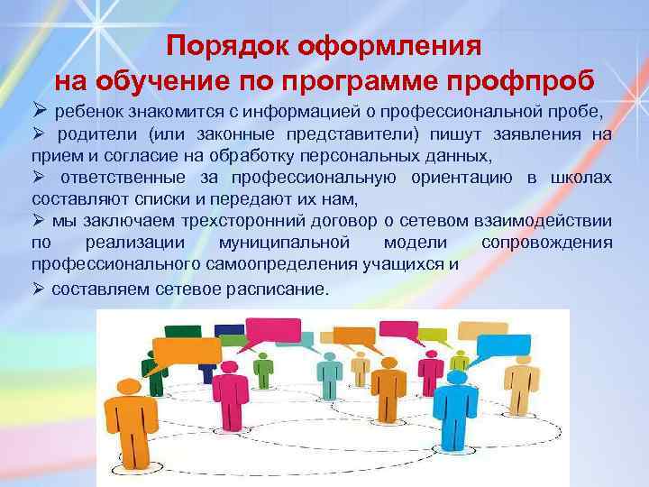 Порядок оформления на обучение по программе профпроб Ø ребенок знакомится с информацией о профессиональной