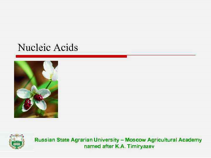 Nucleic Acids Russian State Agrarian University – Moscow Agricultural Academy named after K. A.