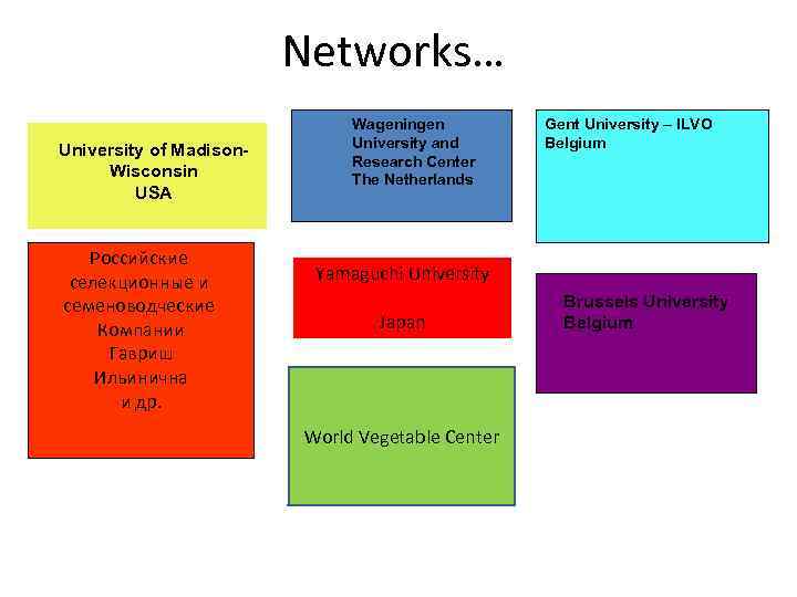 Networks… University of Madison. Wisconsin USA Российские селекционные и семеноводческие Компании Гавриш Ильинична и