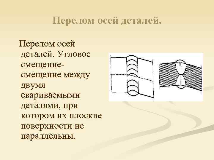 Перелом осей деталей. Угловое смещение между двумя свариваемыми деталями, при котором их плоские поверхности
