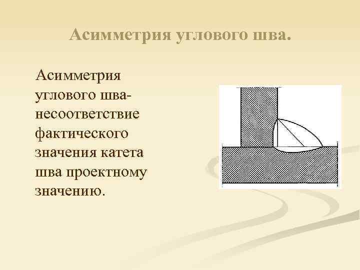 Асимметрия углового шванесоответствие фактического значения катета шва проектному значению. 