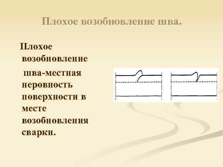 Плохое возобновление шва-местная неровность поверхности в месте возобновления сварки. 