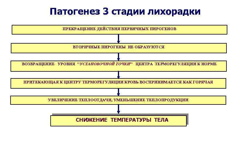 Происходит в три этапа. Механизмы развития стадий лихорадки. Осложнения 3 стадии лихорадки. Патогенез 3 стадии. Патогенез 3 стадии лихорадки.