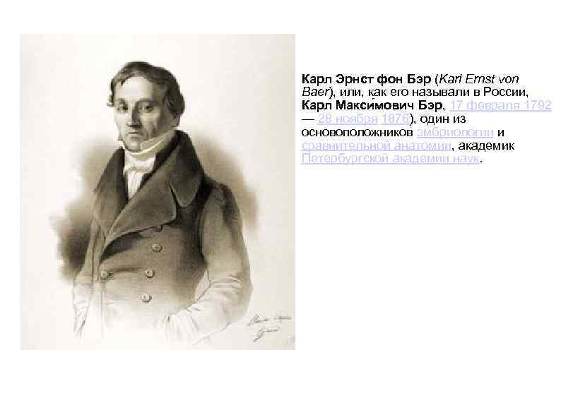 Карл Эрнст фон Бэр (Karl Ernst von Baer), или, как его называли в России,