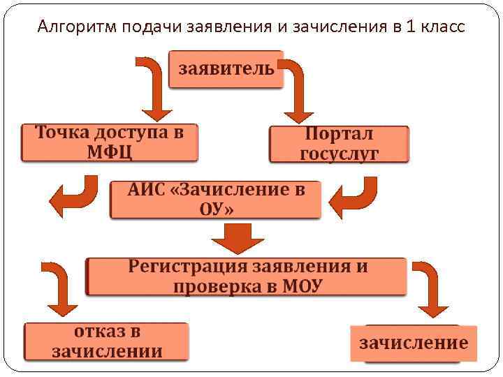 Алгоритм подачи заявления и зачисления в 1 класс 