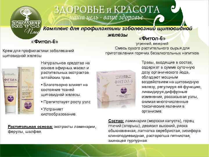 Комплекс для профилактики заболеваний щитовидной железы «Фитол-6» «Фитол-6» утренний, вечерний Крем для профилактики заболеваний