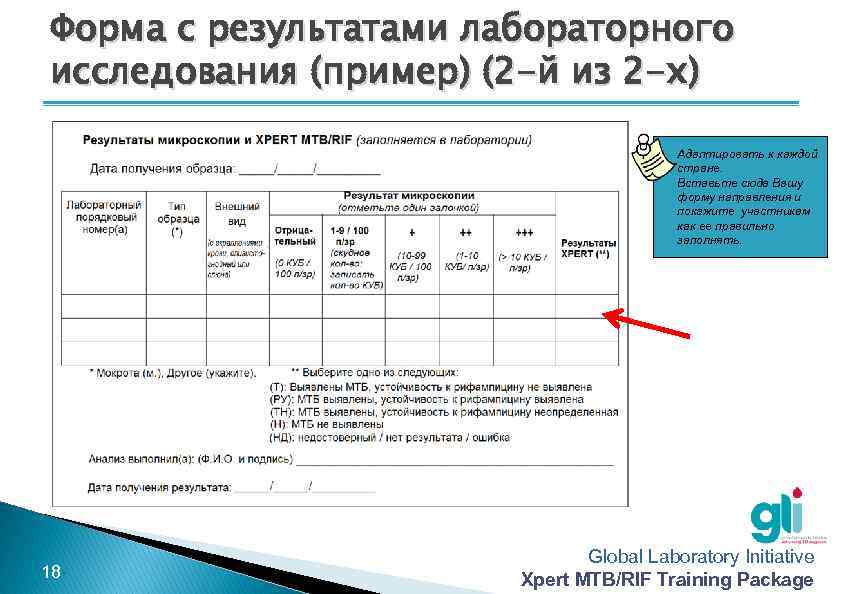 Форма с результатами лабораторного исследования (пример) (2 -й из 2 -х) Адаптировать к каждой