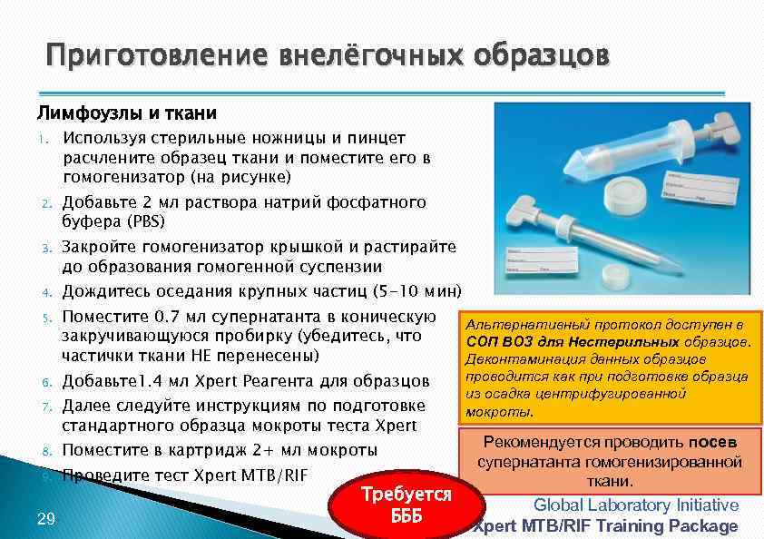 Приготовление внелёгочных образцов Лимфоузлы и ткани 1. 2. 3. 4. 5. 6. 7. 8.