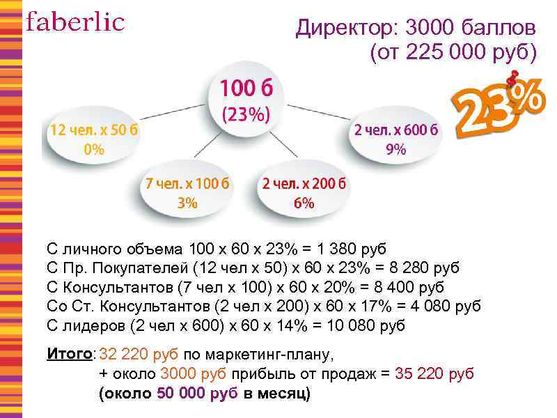Директор: 3000 баллов (от 225 000 руб) С личного объема 100 х 60 х