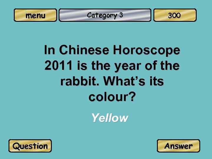 menu Category 3 300 In Chinese Horoscope 2011 is the year of the rabbit.