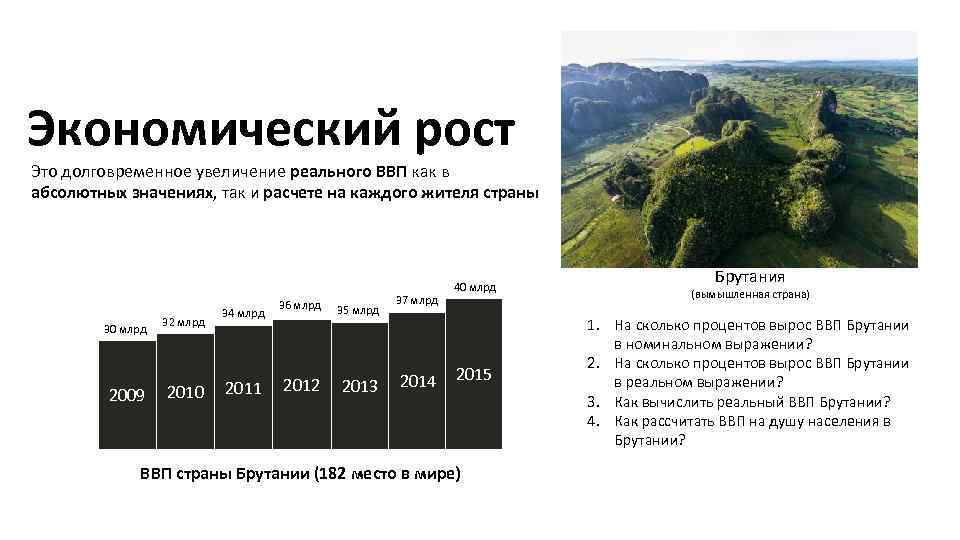 Экономический рост Это долговременное увеличение реального ВВП как в абсолютных значениях, так и расчете