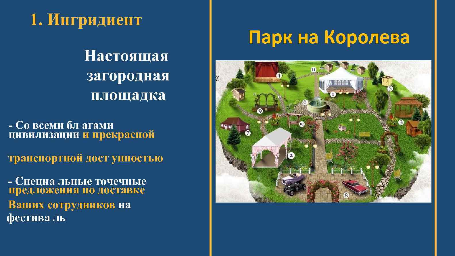 1. Ингридиент Настоящая загородная площадка - Со всеми бл агами цивилизации и прекрасной транспортной