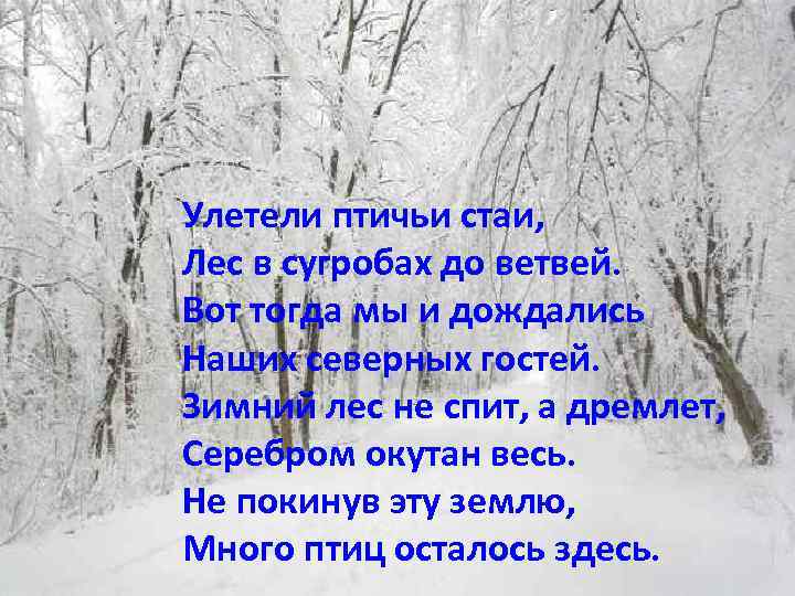 Улетели птичьи стаи, Лес в сугробах до ветвей. Вот тогда мы и дождались Наших