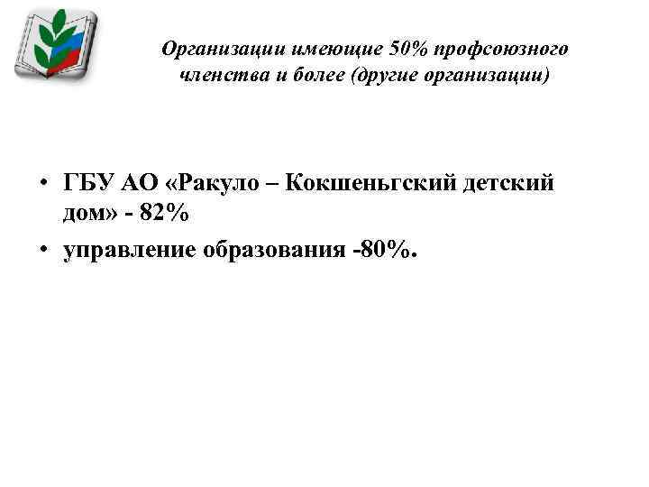 Организации имеющие 50% профсоюзного членства и более (другие организации) • ГБУ АО «Ракуло –