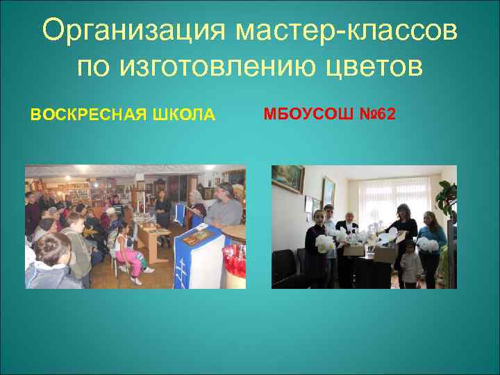 Организация мастер-классов по изготовлению цветов ВОСКРЕСНАЯ ШКОЛА МБОУСОШ № 62 