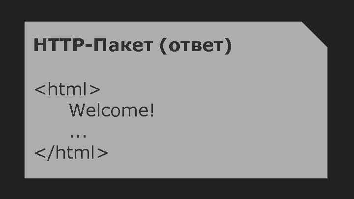 HTTP-Пакет (ответ) <html> Welcome!. . . </html> 