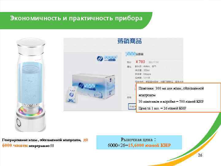 Экономичность и практичность прибора Пакетики 300 мл для воды, обогащенной водородом 30 пакетиков в