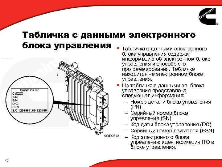Табличка с данными электронного блока управления § Табличка с данными электронного блока управления содержит