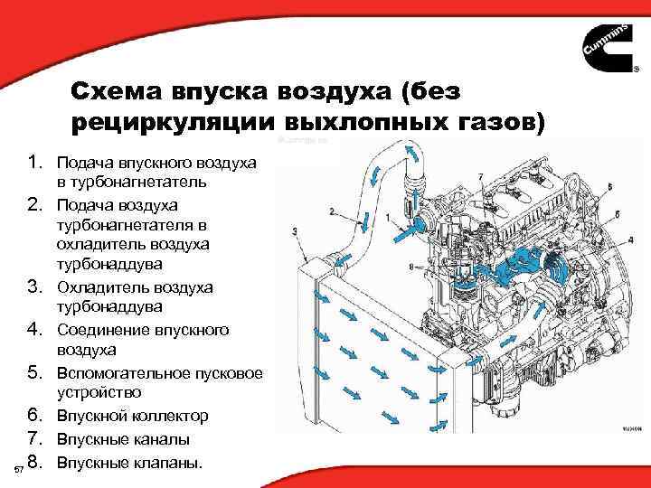 Схема впуска воздуха (без рециркуляции выхлопных газов) 1. Подача впускного воздуха 2. 3. 4.