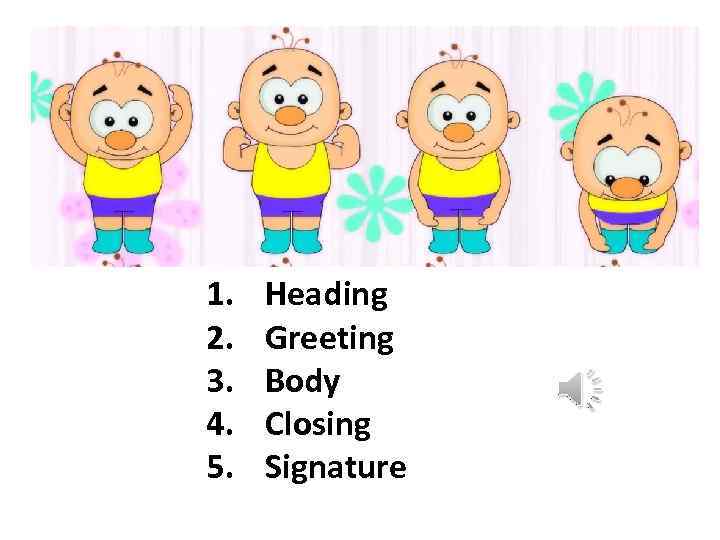 1. 2. 3. 4. 5. Heading Greeting Body Closing Signature 