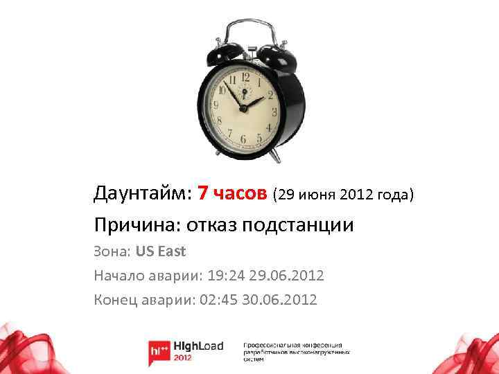 Даунтайм: 7 часов (29 июня 2012 года) Причина: отказ подстанции Зона: US East Начало