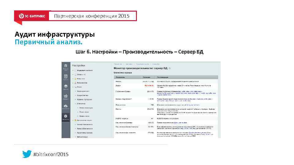 Партнерская конференция 2015 Аудит инфраструктуры Первичный анализ. Шаг 6. Настройки – Производительность – Сервер