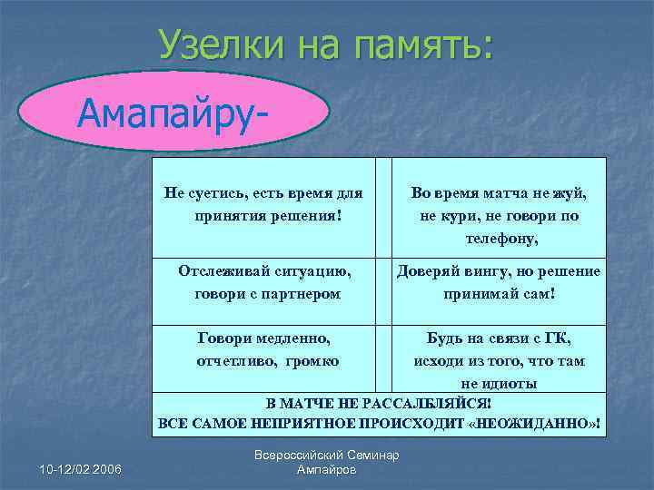 Узелки на память: Амапайру. Не суетись, есть время для принятия решения! Во время матча