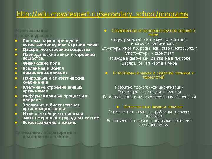 http: //edu. crowdexpert. ru/secondary_school/programs Естествознание l Современное естественнонаучное знание о мире Базовый уровень Структура