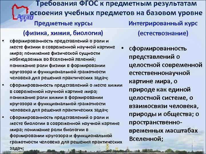 Требования ФГОС к предметным результатам освоения учебных предметов на базовом уровне Предметные курсы (физика,