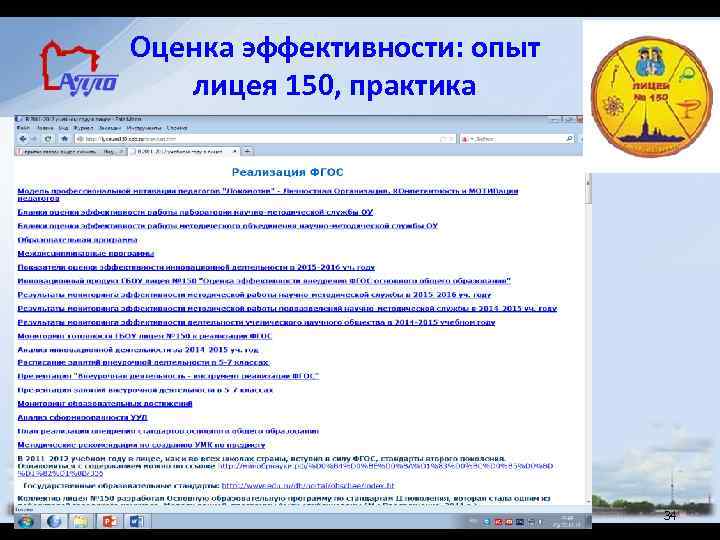 Оценка эффективности: опыт лицея 150, практика 34 