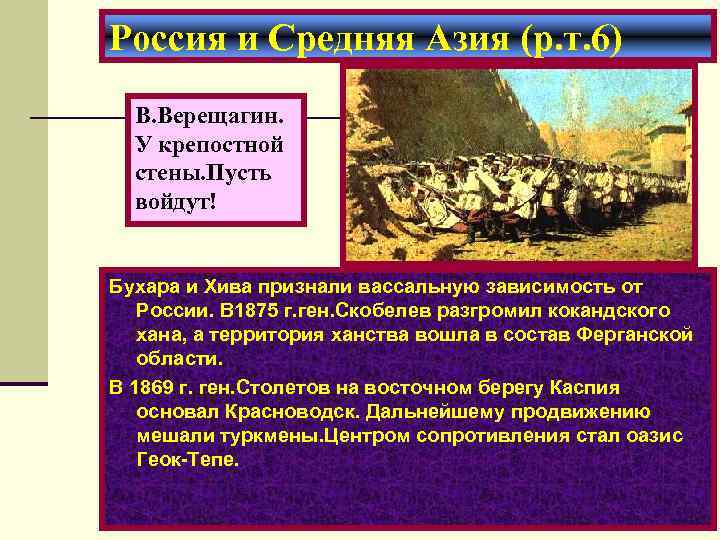 Россия и Средняя Азия (р. т. 6) В. Верещагин. У крепостной стены. Пусть войдут!