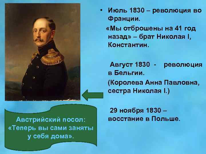 Австрийский посол: «Теперь вы сами заняты у себя дома» . • Июль 1830 –