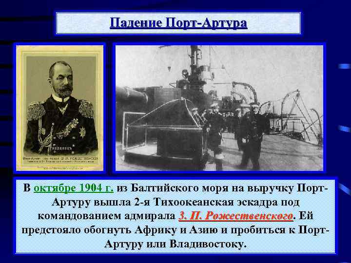 Падение Порт-Артура В октябре 1904 г. из Балтийского моря на выручку Порт. Артуру вышла