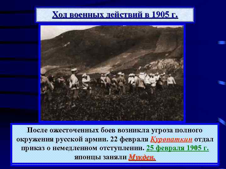 Ход военных действий в 1905 г. После ожесточенных боев возникла угроза полного С падением