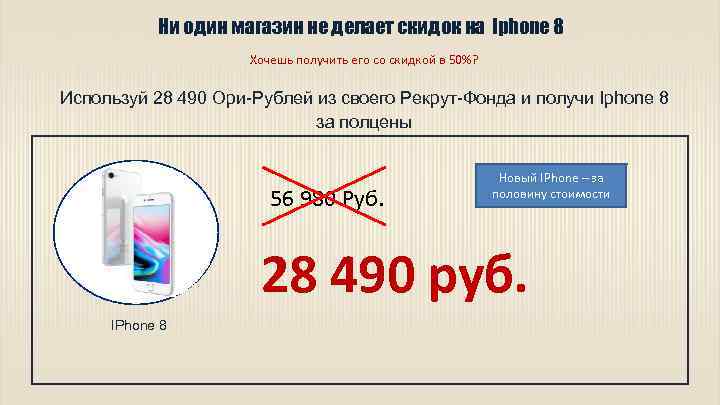 Ни один магазин не делает скидок на Iphone 8 Хочешь получить его со скидкой