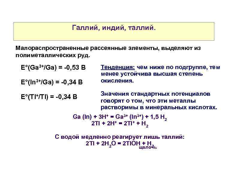 Таллий свойства. Галлий химические свойства. Таллий химические свойства.