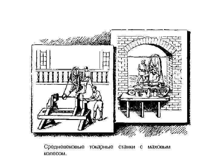 Средневековые токарные станки с маховым колесом. 