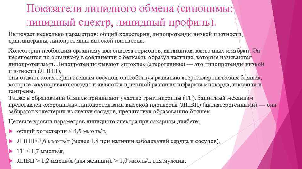 Показатели липидного обмена (синонимы: липидный спектр, липидный профиль). Включает несколько параметров: общий холестерин, липопротеиды